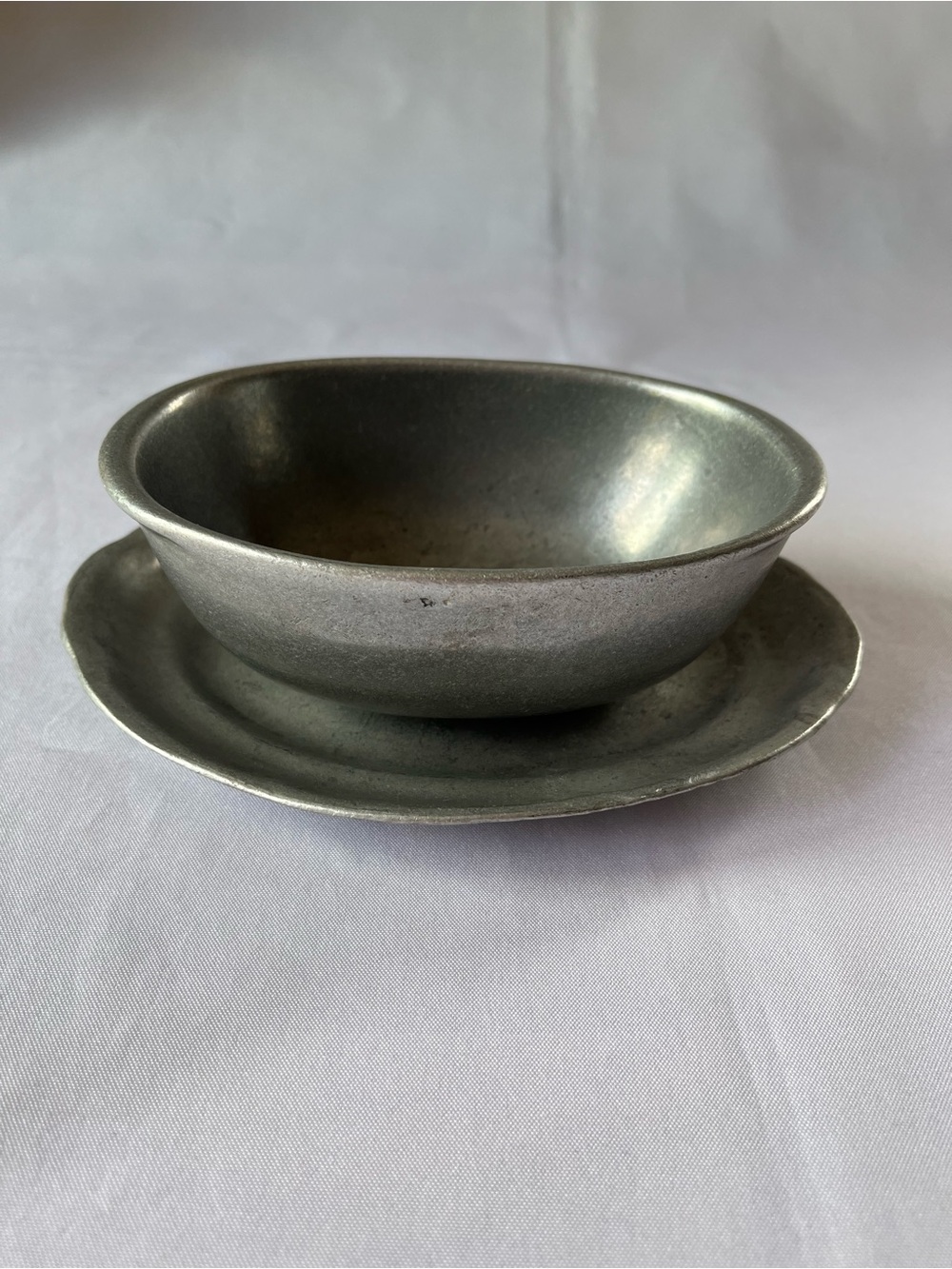 Vintage Carson Statesmetal Pewter-Style Individual Sauce Bowl and Underplate Set